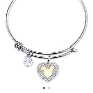 Disney Rhinestone Mickey Heart Charm My Heart Belongs To You Wire Bracelet
